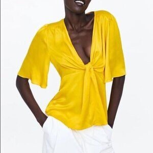 Zara Yellow Satin Top Size XS